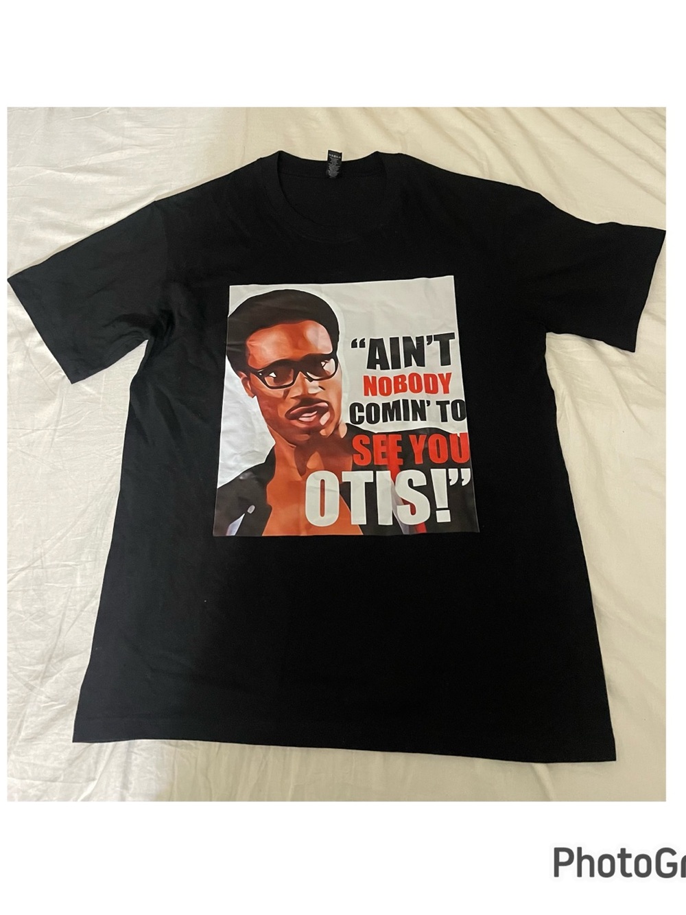 SHEIN Black Short-Sleeve Graphic Tee with Red & White Otis Print